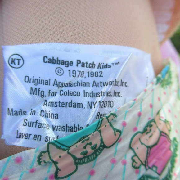 Cabbage Patch Kids Girl '86 Brunette Tongue Brown Eyes Peach Stripe Knit 2 Piece - Picture 9 of 13